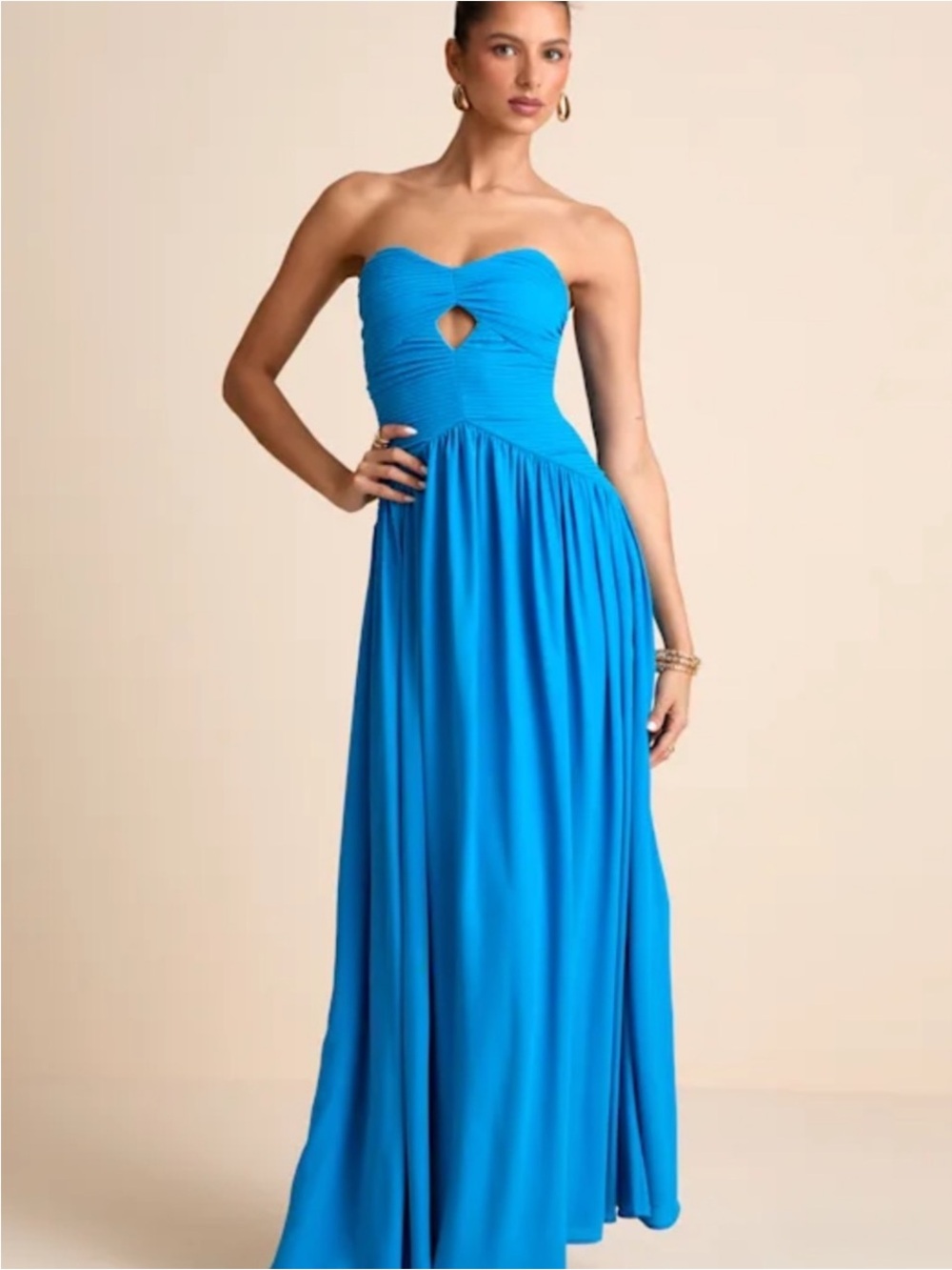Lulu's Strapless Teal-Blue Maxi Dress with Heart Keyhole - Picture 7 of 9
